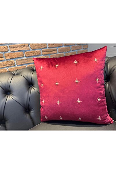 ref crea Burgundy Star Embroidered Throw Pillow Cover