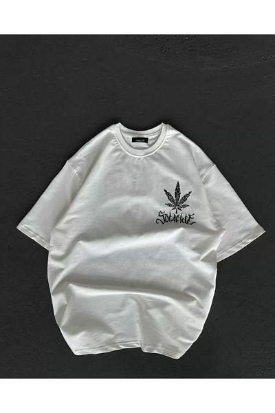 JANES Λευκό μπλουζάκι Unisex Oversize με στάμπα με λαιμόκοψη