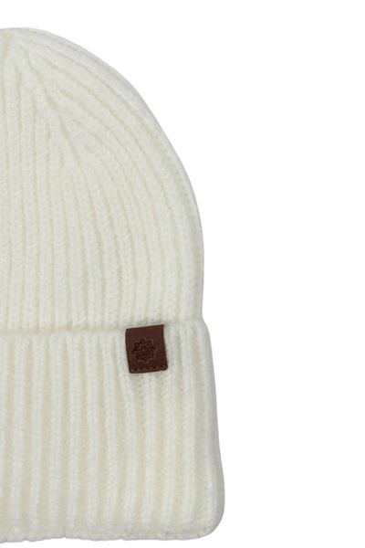 Sofist İstanbul Ecru Unisex Beanie Ecru Leather Label Detailed Soft Wash Wool and Folded Knitted Beanie
