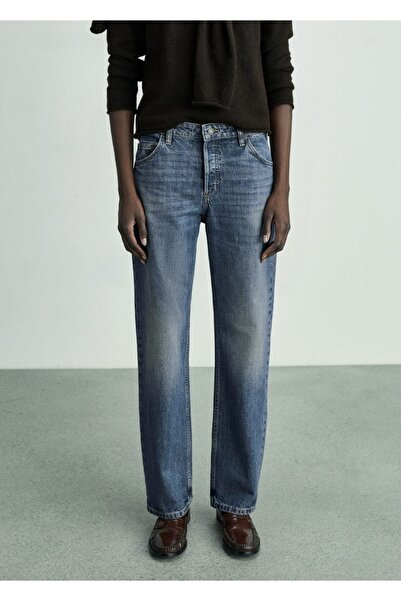 MANGO Woman Orta bel düz kesim jean