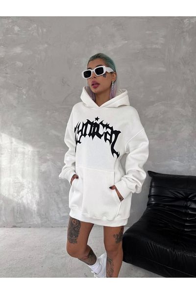leyla sanat sanata yeni bir bakış açısı Leyla Art a New Perspective on Art Unisex Three Thread Hooded Printed Sweatshirt - White