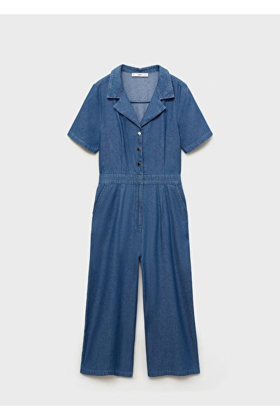 MANGO Woman Kısa kollu denim tulum