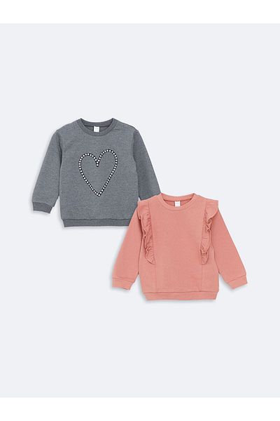 LC Waikiki Lcw Crew Neck Printed Girl's Sweatshirt 2 Pack Fast Fashion