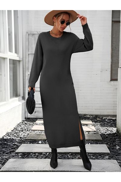 Kokosh moda Γυναικείο μακρυμάνικο λαιμόκοψη με λεπτομέρεια πλεκτό μίντι φόρεμα