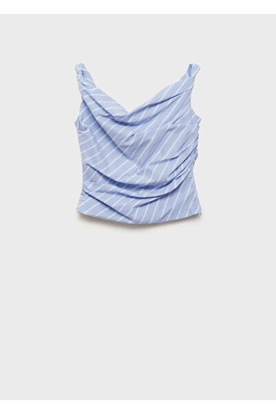 MANGO Woman Ασύμμετρη μπλούζα με ριγέ ντραπέ