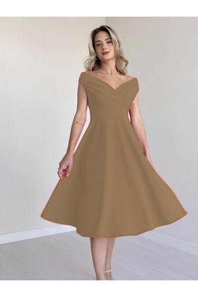 COTTONLAB Women's Short Sleeve Double Breasted Collar Skirt Flounce Crepe Dress