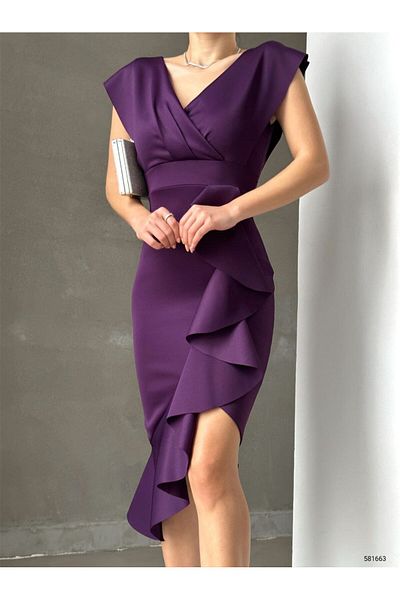 Viyamo Φόρεμα Scuba Fabric Ruffle Μίντι Μήκος