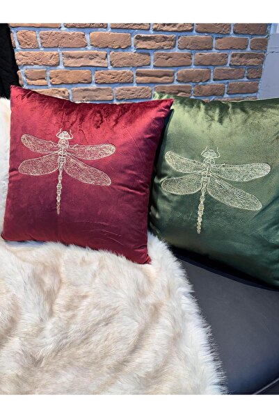 ref crea Green Dragonfly Embroidered Throw Pillow Cover
