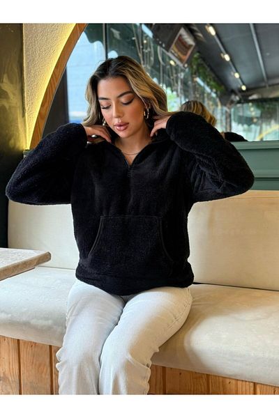 Simala Women's Long Sleeve Front Zip Pocket Plush Sweat