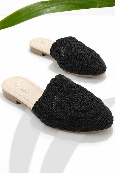 Bambi Black Knitted Women's Slippers K04823003416