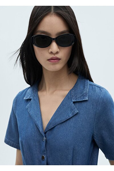MANGO Woman Kısa kollu denim tulum