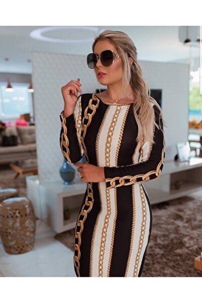 JANES Women's Long Sleeve Crew Neck Scuba Midi Dress