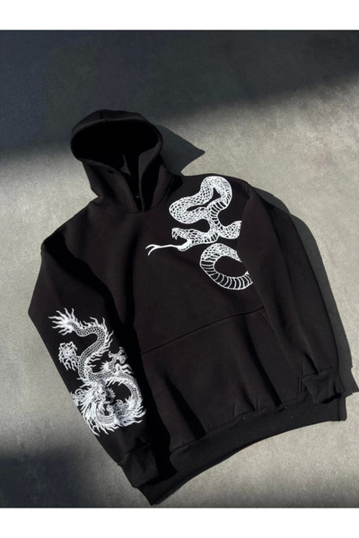 ALPACO Cottonlab Long Sleeve Hooded Printed Sweatshirt - Black