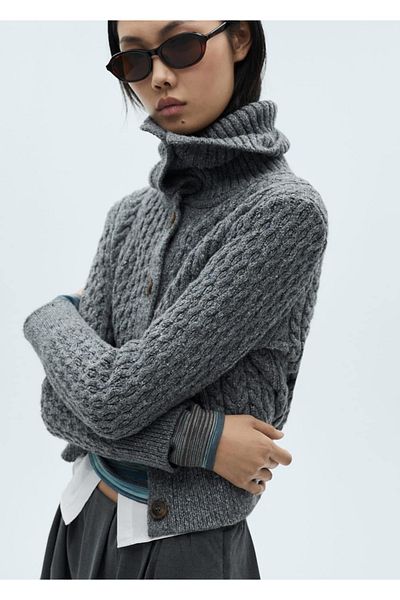 MANGO Woman Cardigan with Knitted Patterns in the Lice