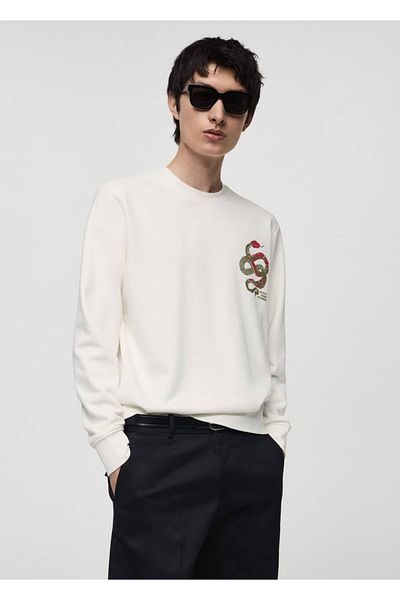 MANGO Man Hanorac din bumbac 100% cu model grafic pe piept