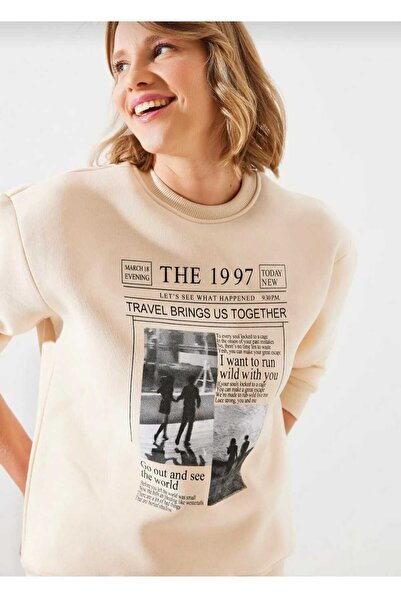 UNCİA OUTDOORS Hanorac oversize unisex cu imprimeu ziar