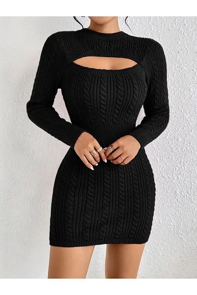 Kokosh moda Γυναικείο Μίνι πλεκτό φόρεμα με μακρυμάνικο μισό ζιβάγκο με λεπτομέρεια στο στήθος