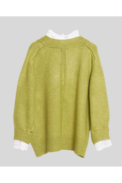 Robin T94114 Women's V-Neck Shirt Detailed Knitwear Sweater
