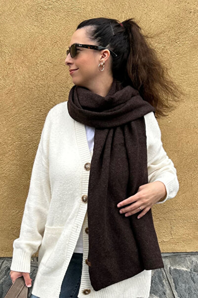 Sofist İstanbul Καφέ μάλλινο μαλακό υφή μακρύ και φαρδύ μεγάλου μεγέθους απλό κασκόλ σάλι