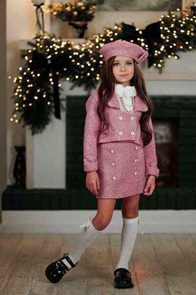 Ribbon kids Girl's Skirt&Jacket&Shirt&Beanie&Brooch Full Set