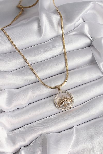 Store 316L الصلب الذهب اللون سلسلة الإيطالية الزركون حجر العين نموذج قلادة المرأة
