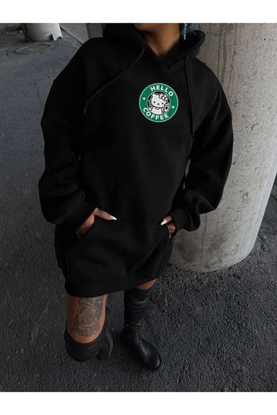 Simala Three Yarn Combed Long Sleeve Hooded Sweatshirt - Black