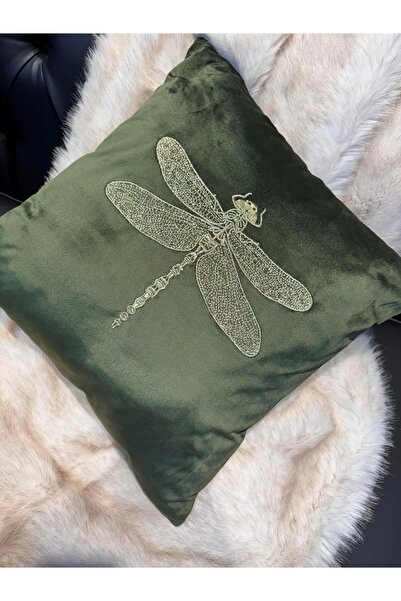 ref crea Green Dragonfly Embroidered Throw Pillow Cover