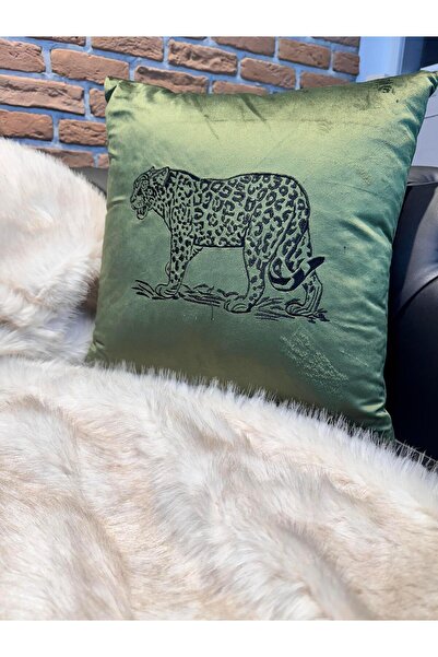 ref crea Зелений і чорний чохол для подушки з вишивкою леопарда