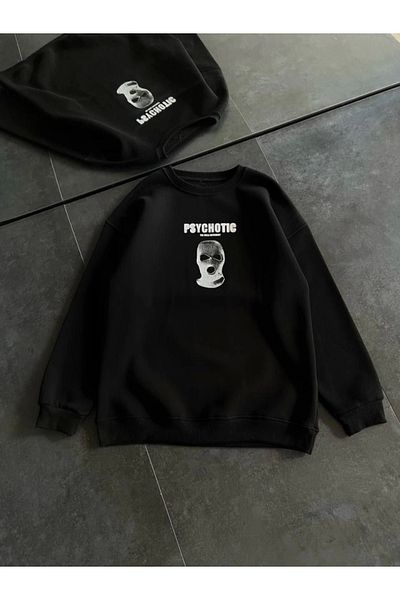 MODAVERA Winter Crew Neck Printed Sweatshirt - Black
