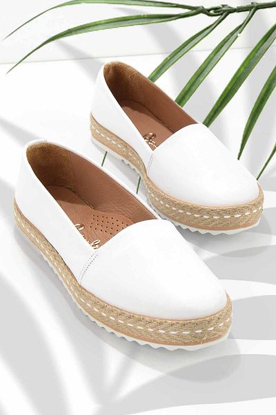 Bambi Weiße Damen-Espadrille aus echtem Leder K 01582021803