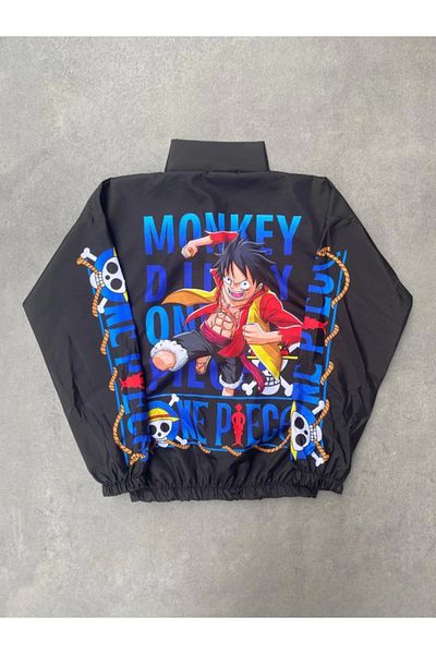 İpeksi Silky Unisex Zippered Digital Printed Windbreaker - Black