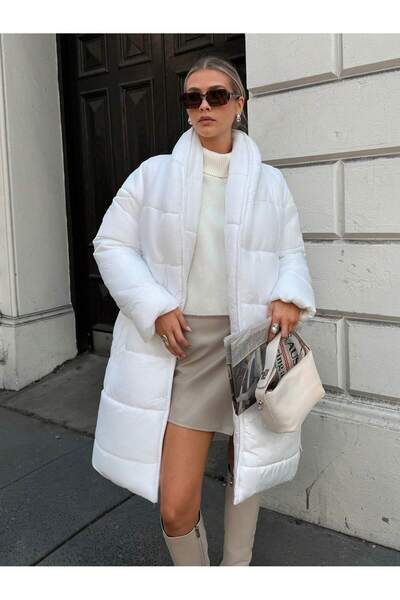 SERBA Ray Pattern Waist Tie Quilted Coat