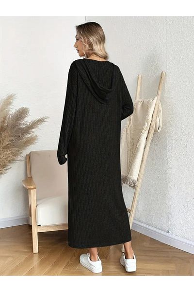 JANES Rochie lungă pentru femei, cu mânecă lungă, cu glugă, cu șireturi