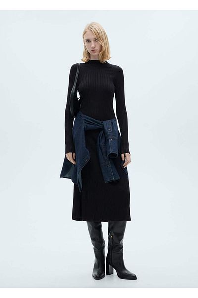 MANGO Woman Perkins-Kragen-Trikotkleid in A-Linie