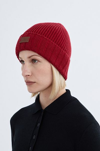 Nordbron Dark Red Knitwear Cotton Stretchy Winter Baxel - Solid Soft Beanie with Logo, Double Fold