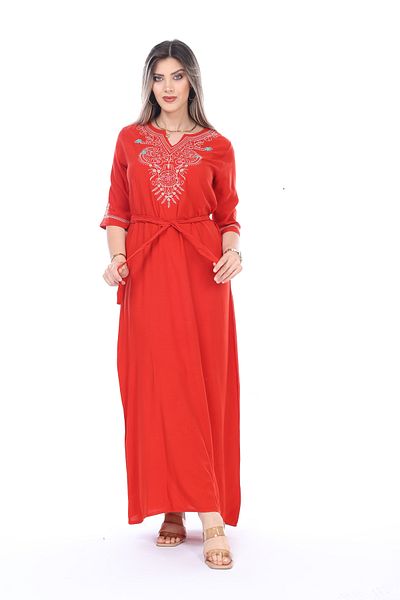 mervemoda Rochie lungă cu centură de paie cu broderie țesută de vară