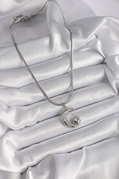 Clariss 316L Steel Silver Color Italian Chain Zircon Stone Halil Figure Heart Detail Women's Necklace