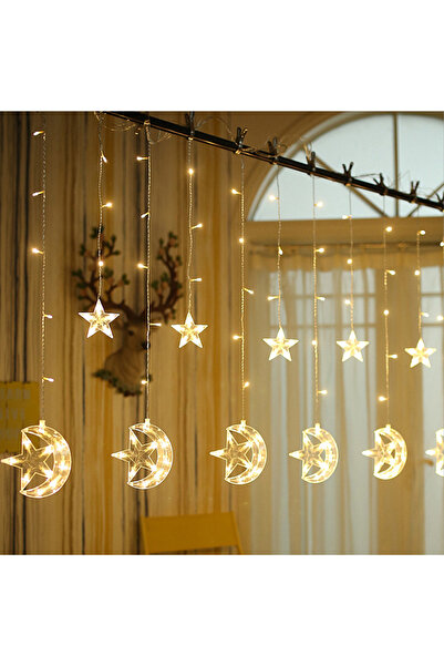 Livava Ay Yıldızlı Ramazan Süsü Perde Led Lamba, Sarı, 2 Mt
