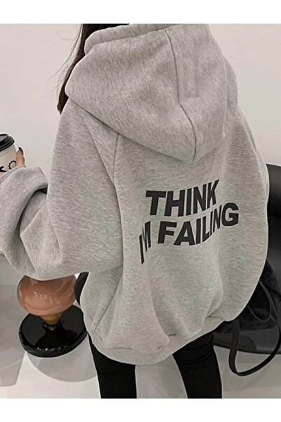 UNCİA OUTDOORS Γκρι Oversize Γυναικείο Φούτερ - M με στάμπα