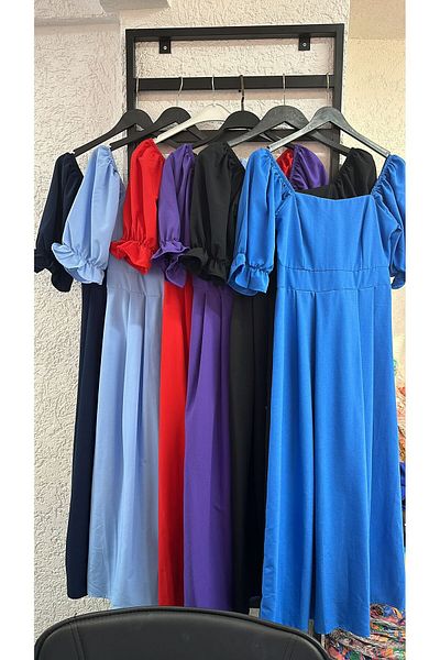 İpeksi Silky Women's Short Sleeve Square Neck Midi Length Tricot Fabric Dress