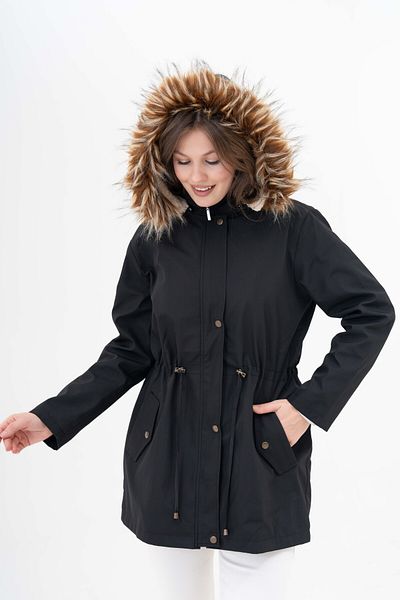 Butik Palton de damă de mărime mare, căptușită cu blană, cu buzunar, cu închidere cu apăsare, cu șireturi în talie