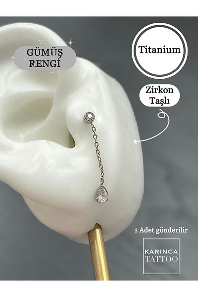Karınca Piercing Titanium Piercing - Dangle Chain, Drop Stones Ear Earring, Earcuff Conch Flat Forward Helix Tragus