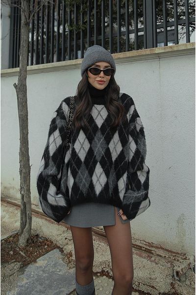 Havoş Pulover negru Riggs cu model Argyle