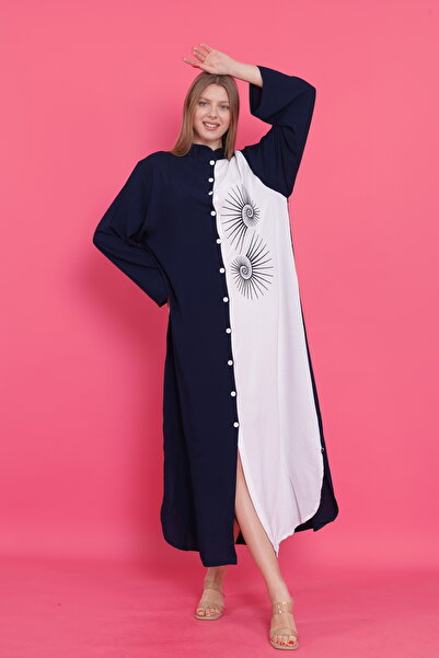 mervemoda Γυναικείο καλοκαιρινό υφαντό φόρεμα με κουμπιά μπροστά