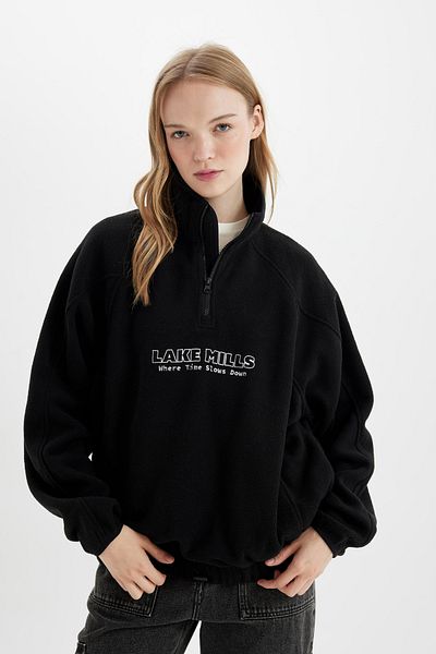 DeFacto Regular Fit Half Zip Printed Fleece Sweatshirt C7829Ax24Wnbk81