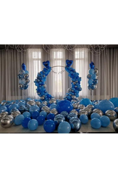 BALON DİYARI 30 Pcs Navy Blue-Blue-Silver Metallic Balloons Kit