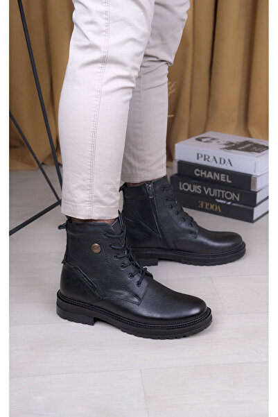 Leathermens Hakiki Deri, Kürklü, Fermuarlı Kaymaz Taban Erkek Bot