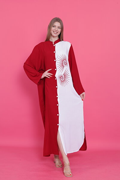 mervemoda Women's Summer Woven Front Button Dress