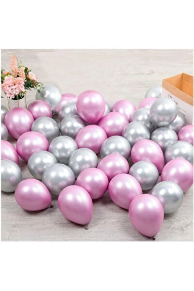 BALON DİYARI 30 Adet Metalik Gümüş-Pembe-Beyaz Balon, Helyumla Uçan Balon Seti
