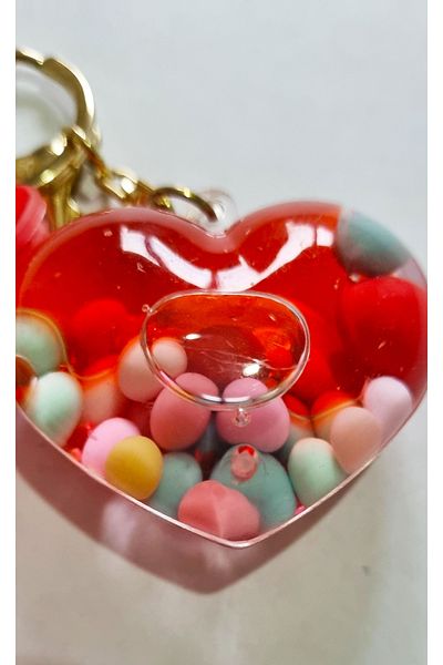 Modellino Kawaii Crystallized Water Silicone Bracelet and Bag Ornament - Red Heart Gift with Beads